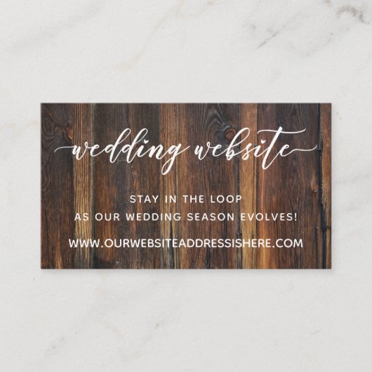 Wedding Website Details, Script & Rustic Wood Informatiekaartje (Voorkant)