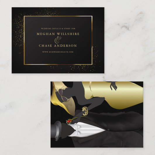 WEDDING WEBSITE | Elegant Black en Gold Glitter Visitekaartje (Voorkant / Achterkant)