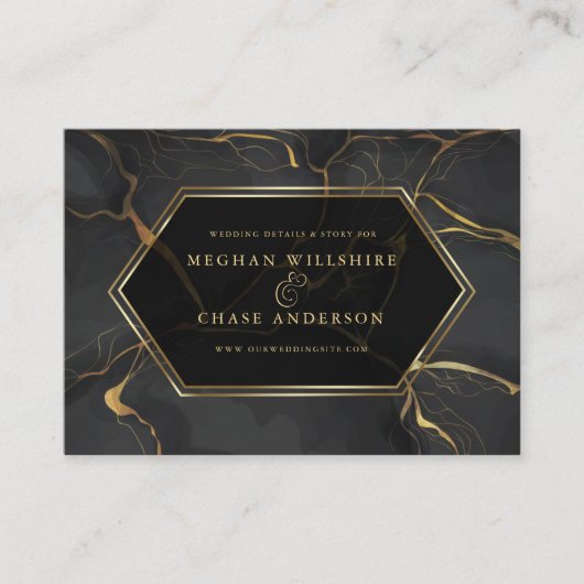 WEDDING WEBSITE | Elegant Black en Gold Marble Visitekaartje (Voorkant)