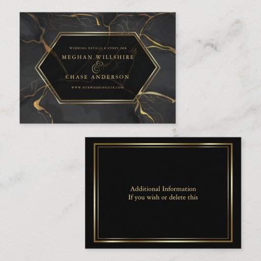 WEDDING WEBSITE | Elegant Black en Gold Marble Visitekaartje (Voorkant / Achterkant)
