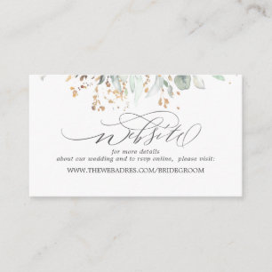 Wedding Website Gold Leaves Greenery Visitekaartje