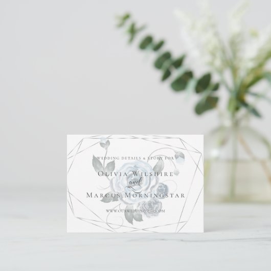 Wedding Website Kaart | Dusty Blue Floral (Staand voorkant)