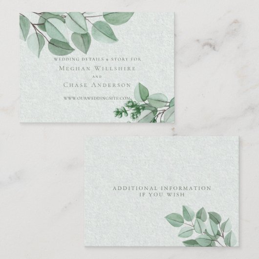 Wedding Website Kaart | Elegant Waterverf Eucalypt (Voorkant / Achterkant)
