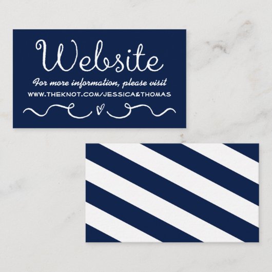 Wedding Website Kaart | Nautical Navy Blue & White (Voorkant / Achterkant)