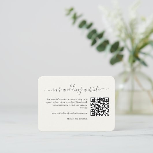 Wedding Website QR Code Insert Card Cream Floral  Informatiekaartje (Staand voorkant)