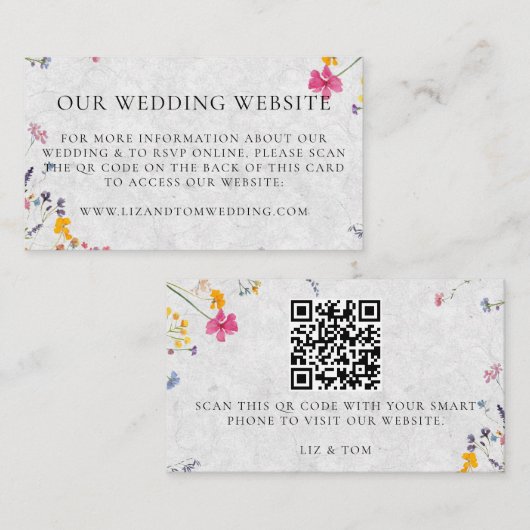 Wedding Website QR Code Wildflower Garden Ivory Informatiekaartje (Voorkant / Achterkant)