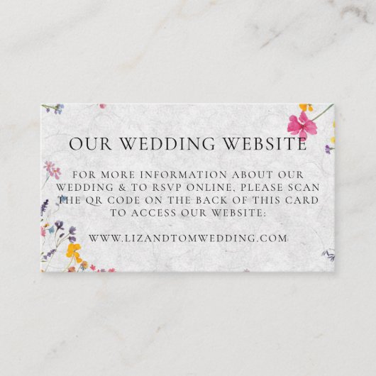 Wedding Website QR Code Wildflower Garden Ivory Informatiekaartje (Voorkant)