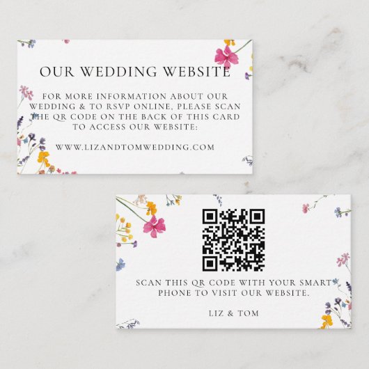 Wedding Website QR Code Wildflower Garden White Informatiekaartje (Voorkant / Achterkant)