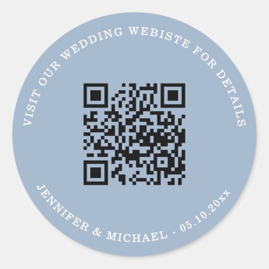 Wedding website QR details information rsvp blue Ronde Sticker (Voorkant)