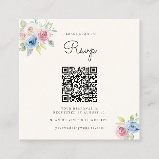  Wedding Website RSVP QR Code Photo pastel florals Informatiekaartje (Voorkant)