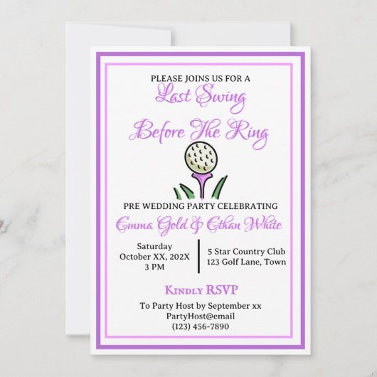 Wedding Weekend Activiteit Golf Paarse Lavendel Kaart (Voorkant)