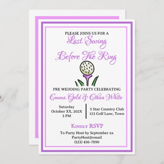 Wedding Weekend Activiteit Golf Paarse Lavendel Kaart (Voorkant / Achterkant)