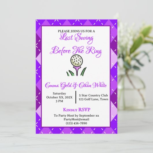 Wedding Weekend Golfactiviteit Paarse Argyle Kaart (Staand voorkant)