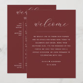 Wedding Weekend Itinerary | Deep Wine Red Timeline Kaart (Voorkant / Achterkant)