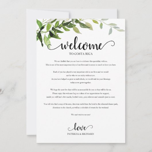 Wedding Weekend Itinerary Elegant Greenery Kaart (Voorkant)