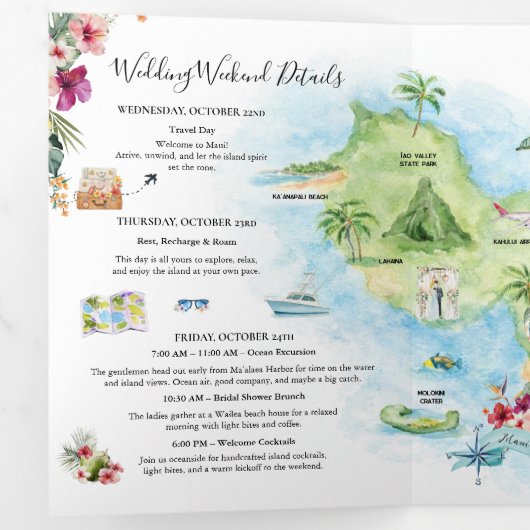 Wedding Weekend | Maui, Hawaii Tri-Fold Invitation Drieluik Uitnodiging (Binnenzijde eerst)