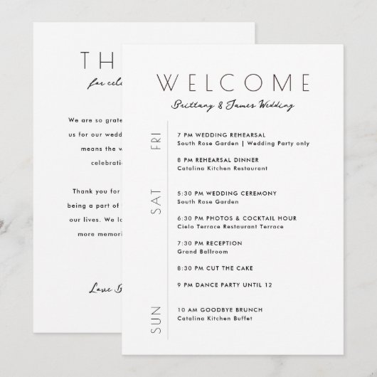 Wedding Weekend Minimalistische reisroute Welkom K Kaart (Voorkant / Achterkant)