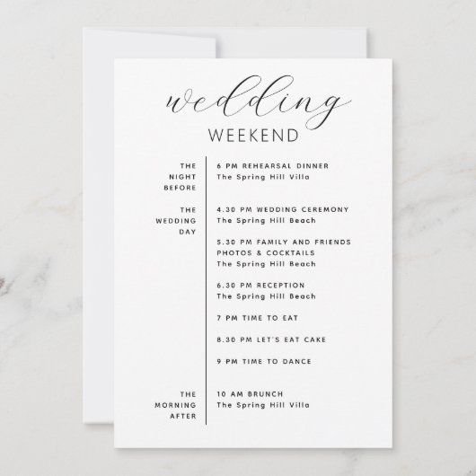 Wedding Weekend reisroute & welkomsttas | Tijdlijn Kaart (Achterkant)