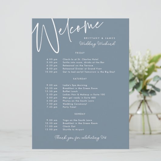 Wedding Weekend Route Blue Welkom Kaart (Staand voorkant)