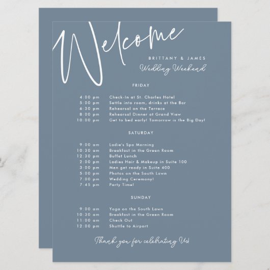 Wedding Weekend Route Blue Welkom Kaart (Voorkant / Achterkant)