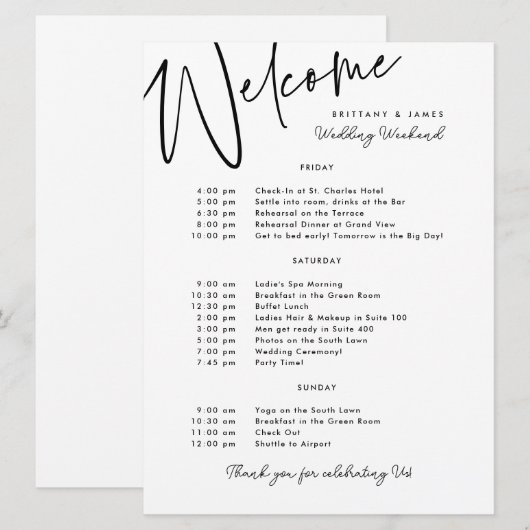 Wedding Weekend Route Witte Welkom Kaart (Voorkant / Achterkant)