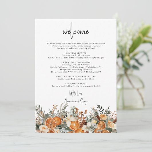 Wedding Welcome Bag Letter Reisschema Herfst winte Feestdagenkaart (Staand voorkant)