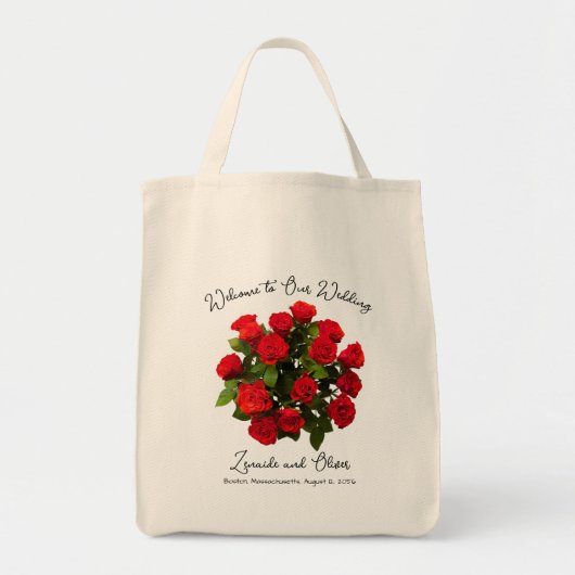 Wedding Welcome Bag Red Roses Design Tote Bag (Voorkant)