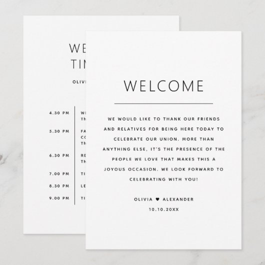 Wedding Welcome Bag | Weekendschema Kaart (Voorkant / Achterkant)