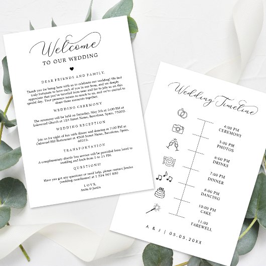 Wedding Welcome Note reisschema icoon tijdlijn Kaa Kaart