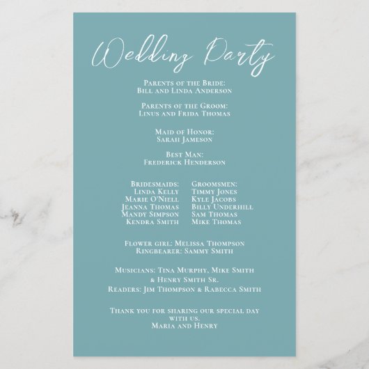 Wedding Welcome Program Floral Kalligrafie Script (Achterkant)