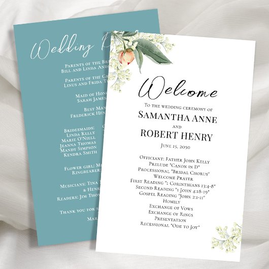 Wedding Welcome Program Floral Kalligrafie Script