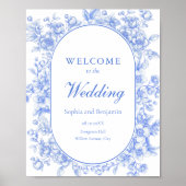 Wedding Welcome Sign Bloemen Iets Blauw Poster (Voorkant)