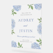 Wedding Welcome Sign, Classic Blue Hydrangea Acryl Bord (Hoek)