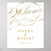 Wedding Welcome Sign Fancy Faux Gold Script Poster (Voorkant)