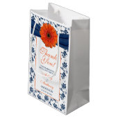 Wedding Welkom Gift Bag Sinaasappel Daisy Navy Dam Klein Cadeauzakje (Achterkant Gekanteld)