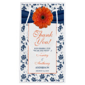 Wedding Welkom Gift Bag Sinaasappel Daisy Navy Dam Klein Cadeauzakje (Voorkant)