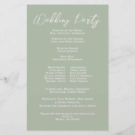 Wedding Welkomstprogramma Floral Green Script (Achterkant)