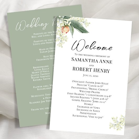 Wedding Welkomstprogramma Floral Green Script
