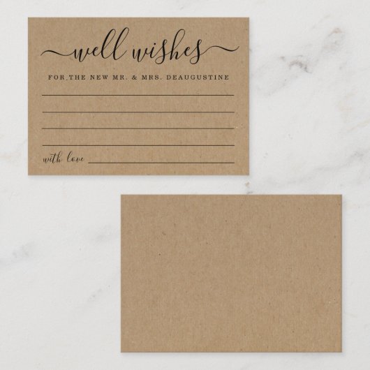 Wedding Well wenst Mr & Mrs Rustic Kraft Contactkaartje (Voorkant / Achterkant)