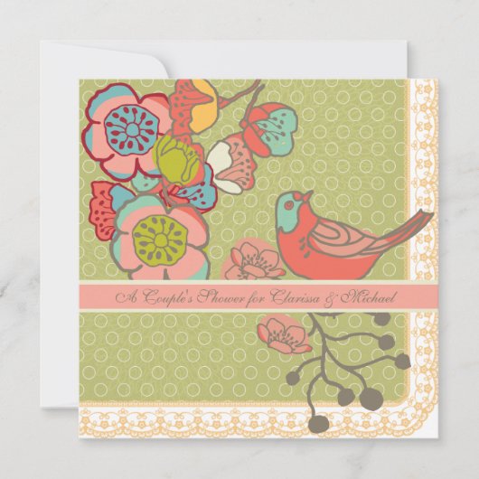 Wedding Whimsy Birds Couple's Shower Invitation Kaart (Voorkant)