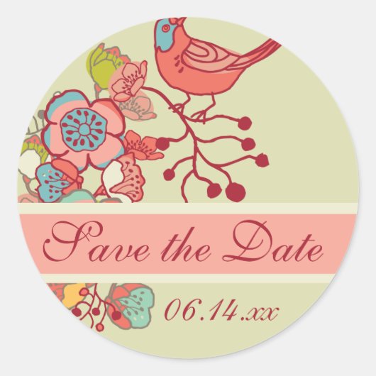 Wedding Whimsy Birds Save the Date Rond Stickers (Voorkant)