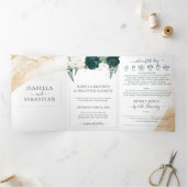 Wedding White All in one set Emerald Green Roses Drieluik Uitnodiging (Binnen)