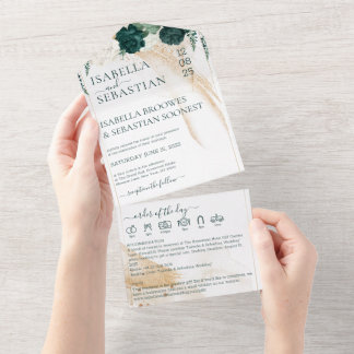 Wedding White All in save the date Emerald Green All In One Uitnodiging