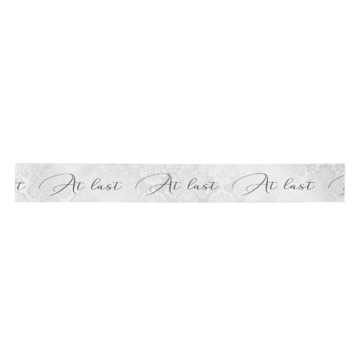 Wedding White Damask With 'At Last' Text Satijnen Lint (Voorkant)