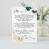 Wedding White Emerald Green Rose Floral Informatiekaartje (Staand voorkant)