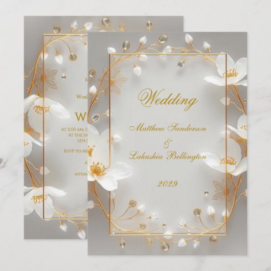 Wedding White Gold Modern Sophisticated Classy Kaart (Voorkant / Achterkant)