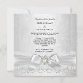 Wedding White Pearl Lace Damask Diamond Silver Kaart (Achterkant)