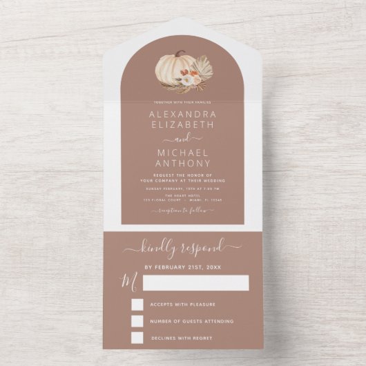 Wedding White Pumpkins Boho Terracotta All In One Uitnodiging (Binnen)