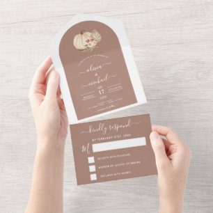 Wedding White Pumpkins Boho Terracotta RSVP All In One Uitnodiging