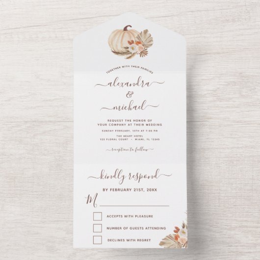 Wedding White Pumpkins Boho Terracotta RSVP All In One Uitnodiging (Binnen)